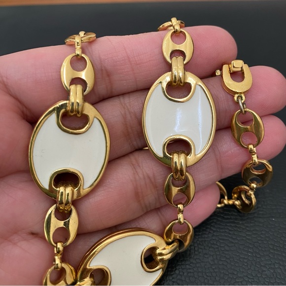 Vintage Unsigned Gold-tone White Enameled Mariner Link Chain 18” Necklace 43.1g - Picture 10 of 12